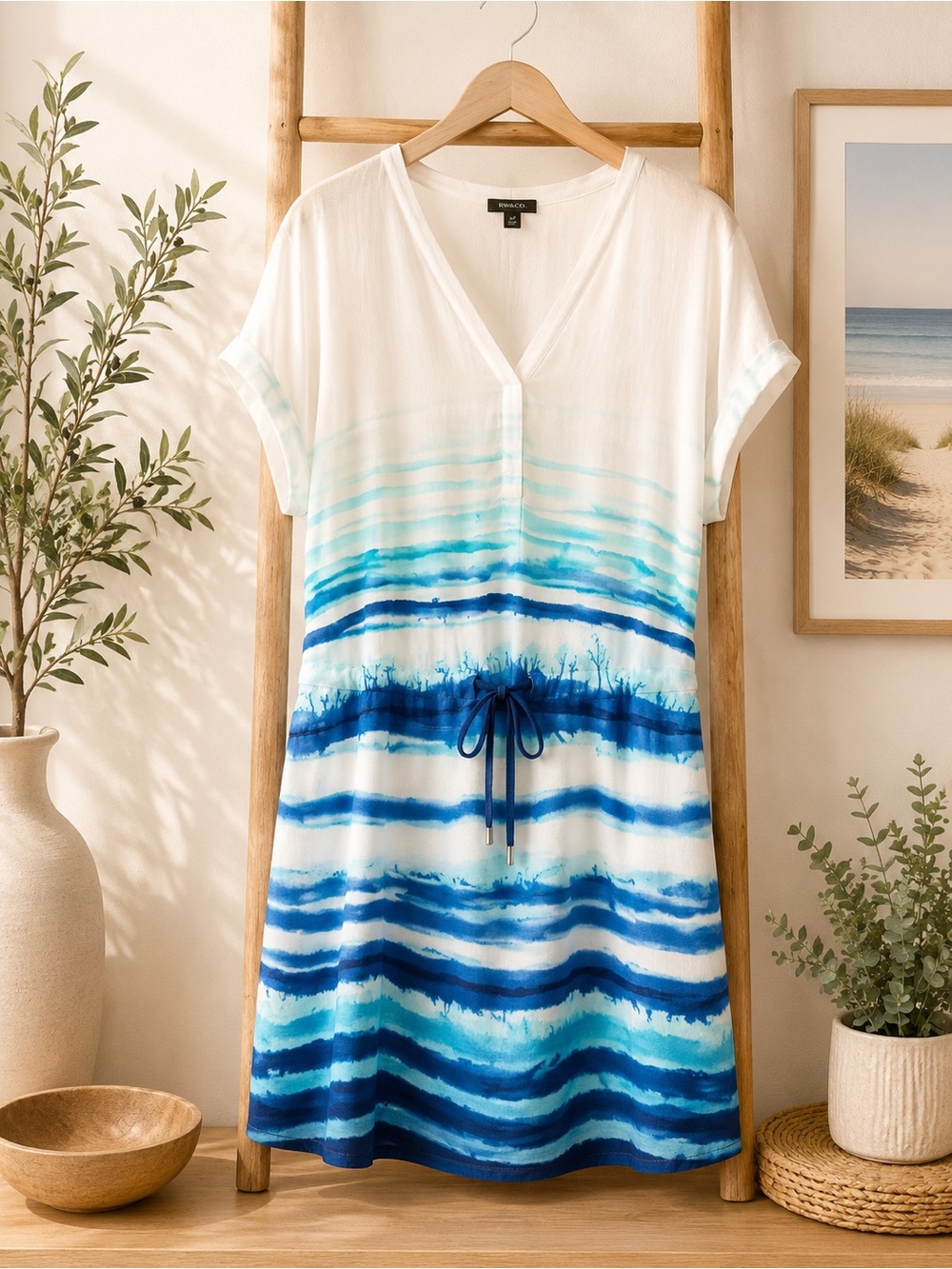 RW Blue Gradient V-NecK LINED DRESS